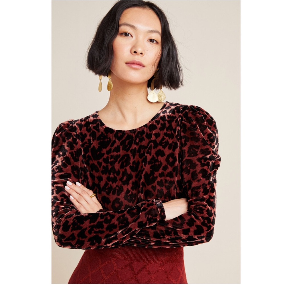 Anthropologie Dolan Charley Velvet Leopard Blouse